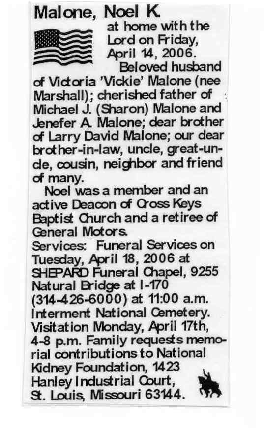 Noel Malone Obituary